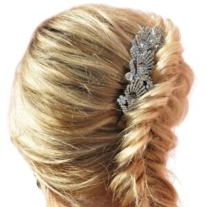 Sparkling Crystal Leaf Hair Clip Barrette Rhinestone Wedding Bridal Accessory